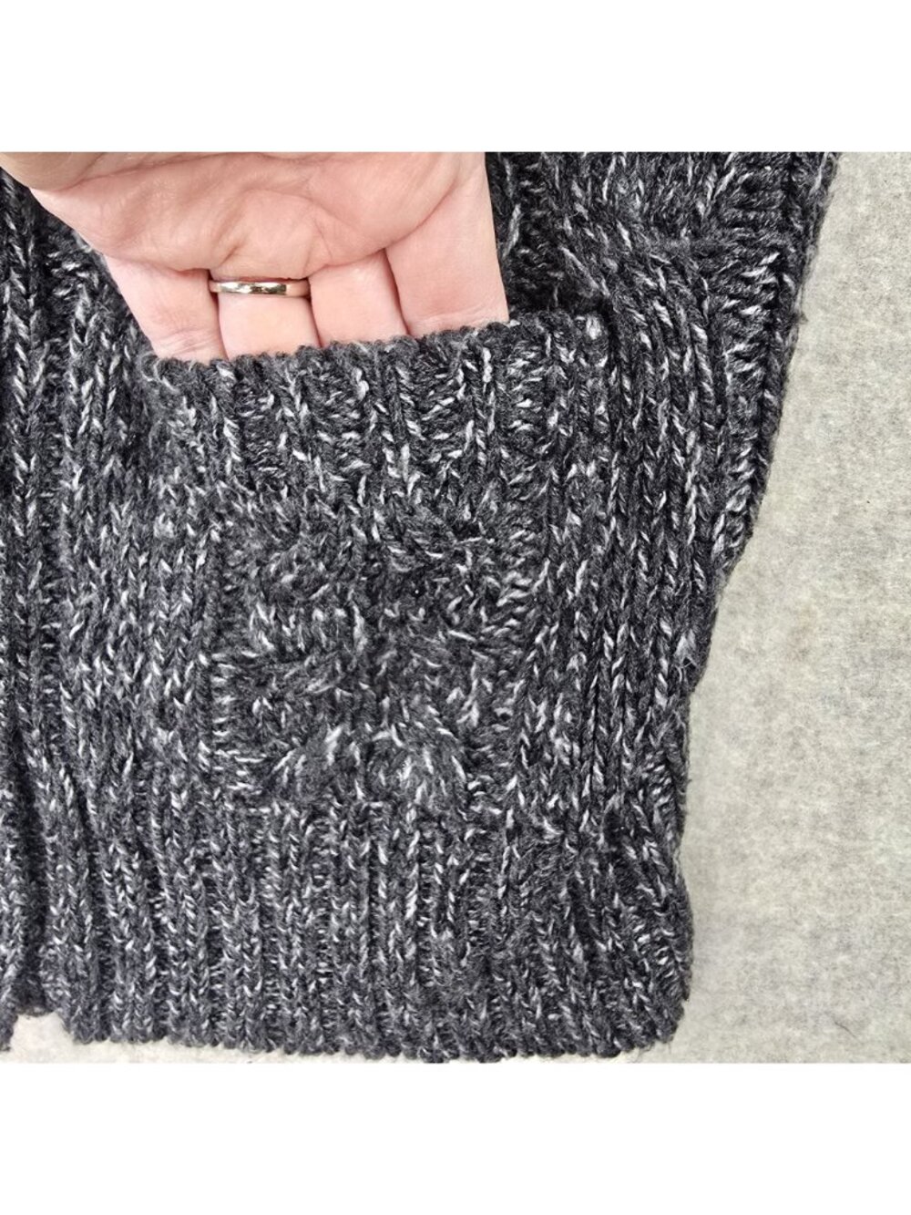 St. Johns Bay Womens Cable Knit Button Front Sweater Charcoal Black - Picture 3 of 8